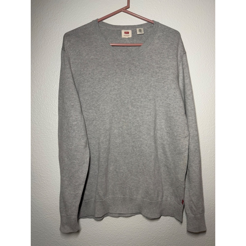 Levis Mens XXL Gray V-Neck Sweater Long Sleeve Cotton Knit Pullover Heather XXL